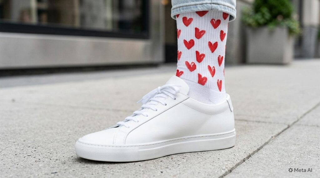 trendy socks paired with white sneakers